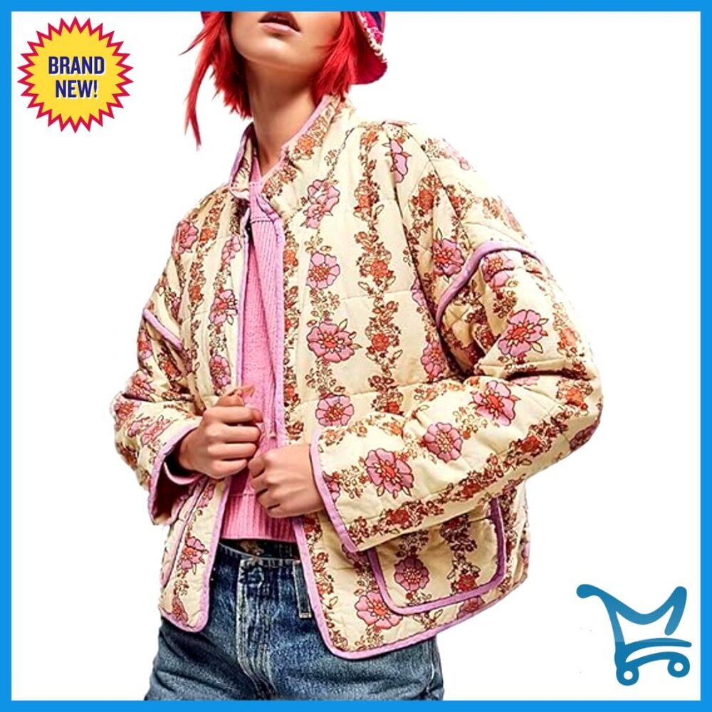 Women's Quilted Puffer Jacket Cropped Stand Collar Vintage Outerwear
